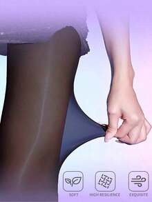 1 Pair Of Plus Size Women's Sexy Thin Stockings Glossy Tight Pants High Elasticity Anti-Snag Solid Color Pantyhose Suitable For Erotic Nightclub Elastic Stockings Base Socks, Lightweight And Breathable Design, Silky Soft Feel, Fine Workmanship, Lightweight And Durable - màu đen - Xem 3