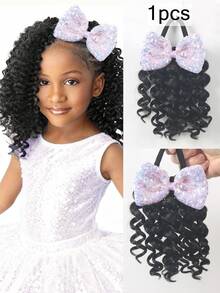 8 Inch Curly Ponytail With Bow Kids En Gros Kids Synthetic Ponytail Extensions With Elastic Kids Ponytail Hair Extension 1pc - Natural Black - View 11