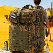 Mochila táctica para exteriores: poliéster resistente, diseño de camuflaje, estructura con múltiples compartimentos adecuada para senderismo, acampada, caza y escalada, colores mezclados, cierre con cremallera, compartimento para ordenador portátil, mochila resistente | Mochila de camuflaje | Sistema de soporte estructurado, mochila de viaje - camuflaje verde - Ver 10