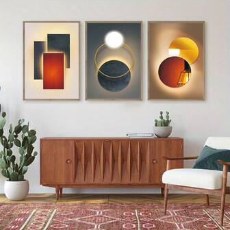 1/3Pcs Vintage Wall Arts Posters Three Pieces Set Geometric Design Canvas Paintings Suitable For Bedroom, Living Room, Study, Office Corridor, Home Room Wall Decoration Art, Printed Pictures, Posters, Canvas, Wall Art Decorative Paintings(No Frame)