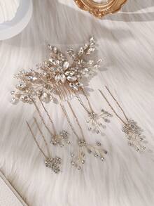 6pcs/Set Flower Wedding Hair Comb And Rhinestone Bridal Hairpins For Bride Bridesmaids Wedding Party Hair Accessories