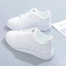 Tenis Casual Para Mujer Blanco Zapatos Blancos de Mujers Zapatillas Para Zapatos de Tenis, Cómodos Zapatos de Plataforma Casuales, Zapatillas de Deporte de Cuero PU Dama Ligero Cómodo Para Viaje - Blanco - Ver 12