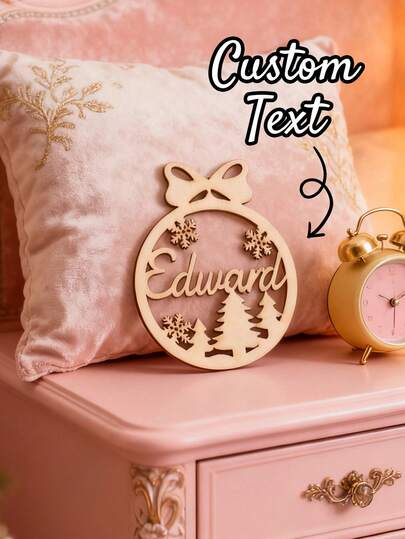 Adornos personalizados de bola de Navidad de madera - Adornos de Navidad con texto personalizado, diseño único de copo de nieve, nombre personalizado hecho a mano - Colgante de regalo de madera DIY, regalos navideños para amigos y familiares.