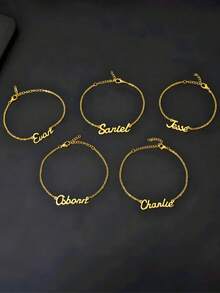 1pc Custom Name Bracelet, Personalized And Simple, Stainless Steel Bracelet, Birthday, Mother's Day, Valentine's Day Gift - Multicolor - View 5