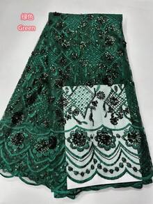 2026非洲薄纱蕾丝面料，3D立体花朵刺绣，亮片蕾丝网眼，高档非洲薄纱蕾丝面料，带亮片，高品质法式绳结设计，适合婚礼和派对面料，5码/1码