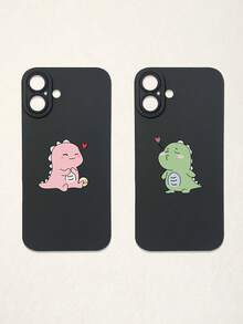 2pcs Minimalist Black Phone Cases, Dinosaur Phone Cases, Couple Phone Cases, Lens Protection Phone Cases, Compatible With IPhone & Galaxy, Phone Cases, Cases Compatible With IPhone 17 Pro Max, Covers, Cute Phone Cases, Compatible With IPhone 13 Case, Compatible With IPhone 15 Case, Phone Cases, Galaxy Phone Cases, Suitable As Birthday Gifts, Girlfriend, Boyfriend Or For Personal Use - Multicolor - View 10
