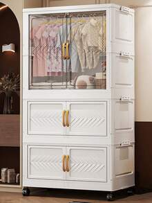1pc Foldable Portable Wardrobe Organizer Rack, Independent Plastic Wardrobe Storage Box, Clothing Cabinet Divider Storage Box, Foldable Portable Design, Bedroom Storage Rack, No Gold Pipe, Vertical Shelf, Decorative Furniture Storage Cabinet - Multicolor - View 8