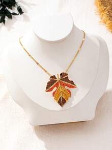 1pc/Set Autumn Maple Leaf Alloy Painted Fallen Leaf Women's Necklace