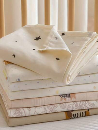 1 bộ ga trải giường cũi trẻ em in hình hoạt hình dễ thương, chất liệu vải muslin thoáng khí dành cho trẻ sơ sinh, kích thước 140cm x 100cm.