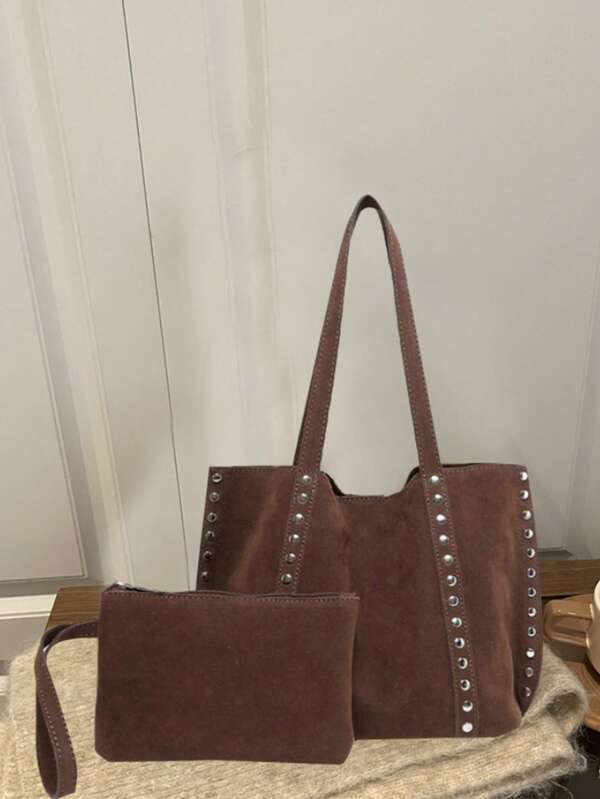 Bolsa tote leve de camurça de cor sólida, com bolsa interna removível, grande capacidade, elegante para o dia a dia, viagens, compras, encontros, presente feminino, adequada para adolescentes, universitárias e profissionais, ótima para escritório, escola, trabalho, negócios, deslocamento diário, atividades ao ar livre, viagens e piqueniques.