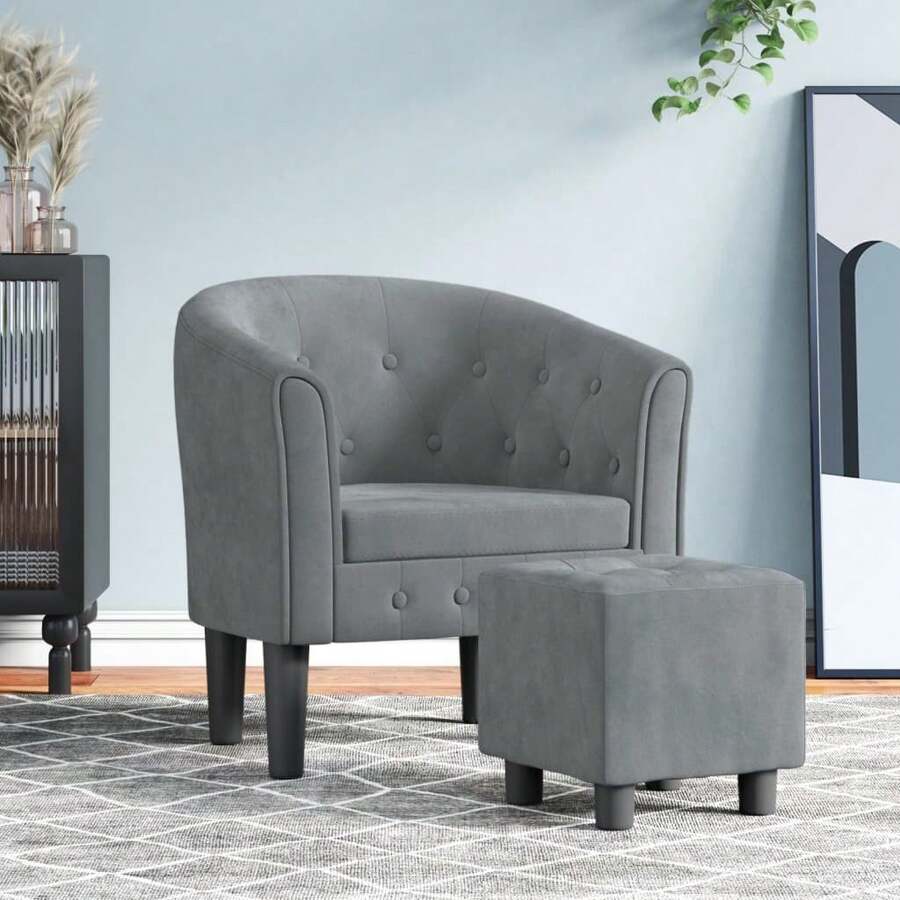 vidaXL Clubsessel Mit Fußhocker Dunkelgrau Samt - Grey - View 1