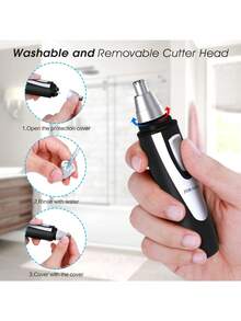 Cortapelos para orejas y nariz – cortador profesional sin dolor para cejas y pelo facial para hombres y mujeres , recortadora a pilas con IPX7 impermeable, cuchillas de doble borde para fácil limpieza en color negro - Negro - Ver 5