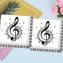 20张音乐主题派对餐巾纸；艺术风格，黑白音符，钢琴键图案，方形餐巾纸，音符线条流畅，适用于音乐庆典、钢琴演奏会、艺术主题活动 - 彩色 - 查看 6