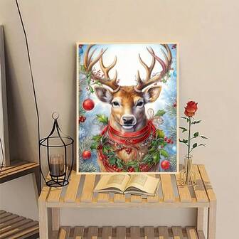 Nytt 1-delat diamantmålningsset med julhjortmönster, gör-det-själv 5D runt kristalldiamantmosaikkonstverk, lämplig för väggdekoration i hemmet, handgjort hantverk, Halloween- och julklapp, ramlös