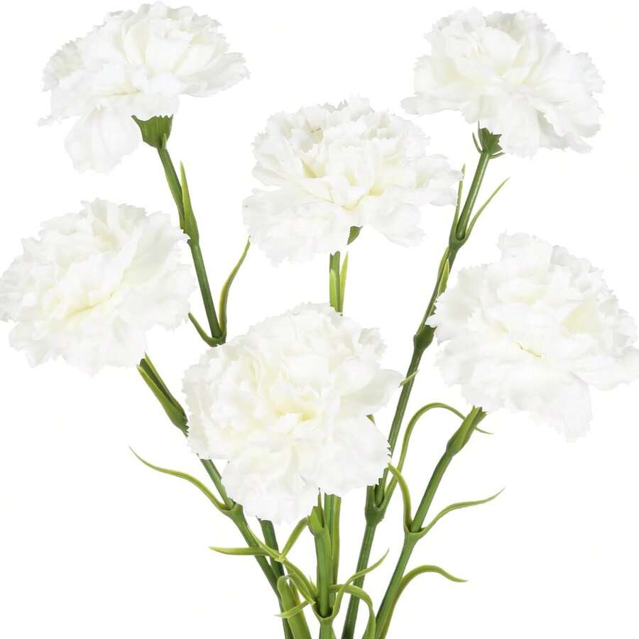 Flores Artificia，超逼真康乃馨仿真花 - 触感柔软，花瓣栩栩如生，精致人造花束 - 完美适用于优雅家居装饰、婚礼招待会、冬季圣诞节庆祝活动，20英寸长茎仿真花，适用于高花瓶、家居婚礼派对餐桌中心装饰（白色） - 彩色 - 查看 1
