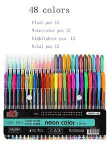 12/18/36/48/60 Color Gel Pen Set For Coloring, Glitter Gel Pens Colored Ballpoint Pens For Journaling, Highlighter Pens With Shiny Stars, Perfect For Christmas, New Year, Birthday Gifts, Back To School Supplies - Multicolor - View 10