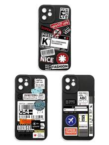 Funda de teléfono con gráfico de letra de eslogan negro, funda de teléfono con collage abstracto, avión, rayas y etiqueta gráfica negra, funda de teléfono con patrón de retazos vintage, funda de teléfono con protección de lente negra. Compatible con iPhone y Galaxy, funda de teléfono, funda compatible con iPhone 17 Pro Max, fundas, funda compatible con iPhone 13, funda compatible con iPhone 15, regalo de fiesta, versión internacional, no la versión nacional - Multicolor - Ver 30