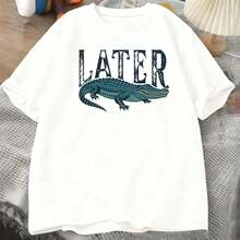 Women Later Gator Funny Crocodile Lightweight Tee, White Pink Breathable All Season Round Neck Top, Machine Washable Daily Playful Fashion Shirt - 查看 1