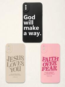 3pcs Christian Style Black/Beige/Pink Phone Cases Compatible With IPhone & Galaxy - Multicolor - View 38