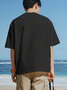 Dr. Stone Men's Oversized Graphic T-Shirt - Casual Street Style, Short Sleeve, Crew Neck, Black With White Print, Loose Fit, All Season Clothing, Casual Outfit | Crew Neck T-Shirt | Printed Design - 黑色 - 查看 6