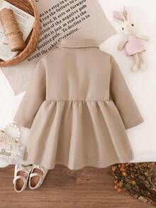 这款时尚简约百搭的A字中长款女婴外套，翻领设计，适合外出、上学、休闲、婚礼和派对等场合。 - 杏色 - 查看 2