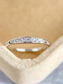 1pc S925 Sterling Silver Cubic Zirconia Inlaid Ring, Micro-Pave Diamond Band, Suitable For Women's Daily Wear, Parties, Weddings, Ideal For Valentine's Day, Wedding Jewelry And More Occasions