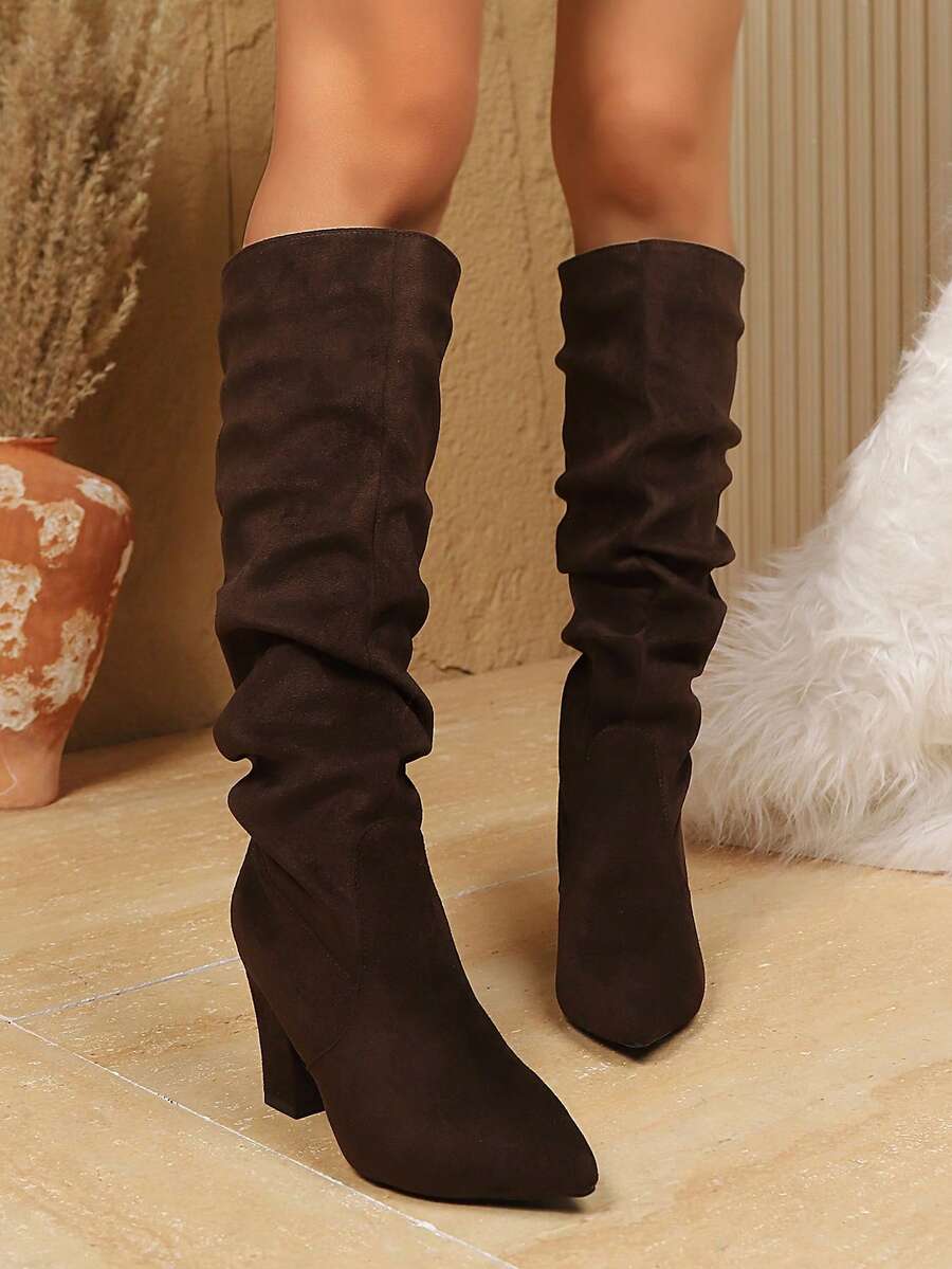 New Pleated Pointed Toe Stiletto High Heel Fashion Boots, Versatile Over-The-Knee Boots, Slim & Sexy Thigh High Boots For Women - 棕色 - 查看 1