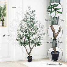 Upgraded Olive Tree Artificial Plants 6ft 7ft Faux Olive Trees With 3 Branches And Lifelike Fruits Outdoor Indoor Realistic Potted Plant For Mordern Home Office Living Room Decor - màu xanh lá - Xem 2