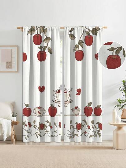 NOSBEI Bộ 2 rèm cửa phong cách hiện đại thêu giả họa tiết trái cây, chất liệu 100% polyester (không bao gồm thanh treo rèm), thích hợp trang trí không gian ngoài trời như phòng khách, phòng ngủ, nhà bếp, phòng tắm.