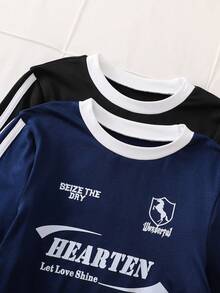 Tween Girls' Long Sleeve 2 Pieces Set, Letter Print Design, Soft Knit Fabric, Stylish & Versatile T-Shirt, Spring/Autumn