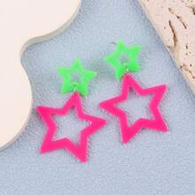 Fashion  Hollow Five-Pointed Star Acrylic Earrings European And American Fluorescent Color Star Personality Earrings For Women Suitable For Daily Travel, Outings, Travel Vacations, Gifts For Friends And Family, Perfect Christmas Gift - màu xanh lá - Xem 4