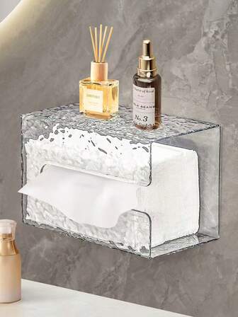 1pc Glacier Pattern Tissue Box, Wall-Mounted Facial Tissue Dispenser For Bathroom, Kitchen, Hanging Toilet Paper Holder