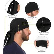 Cooling Do Rags Skull Cap Helmet Liner, Sweat Wraps Bandanas Men Running Cycling Motorcycle - One Size + Black & Black - View 5