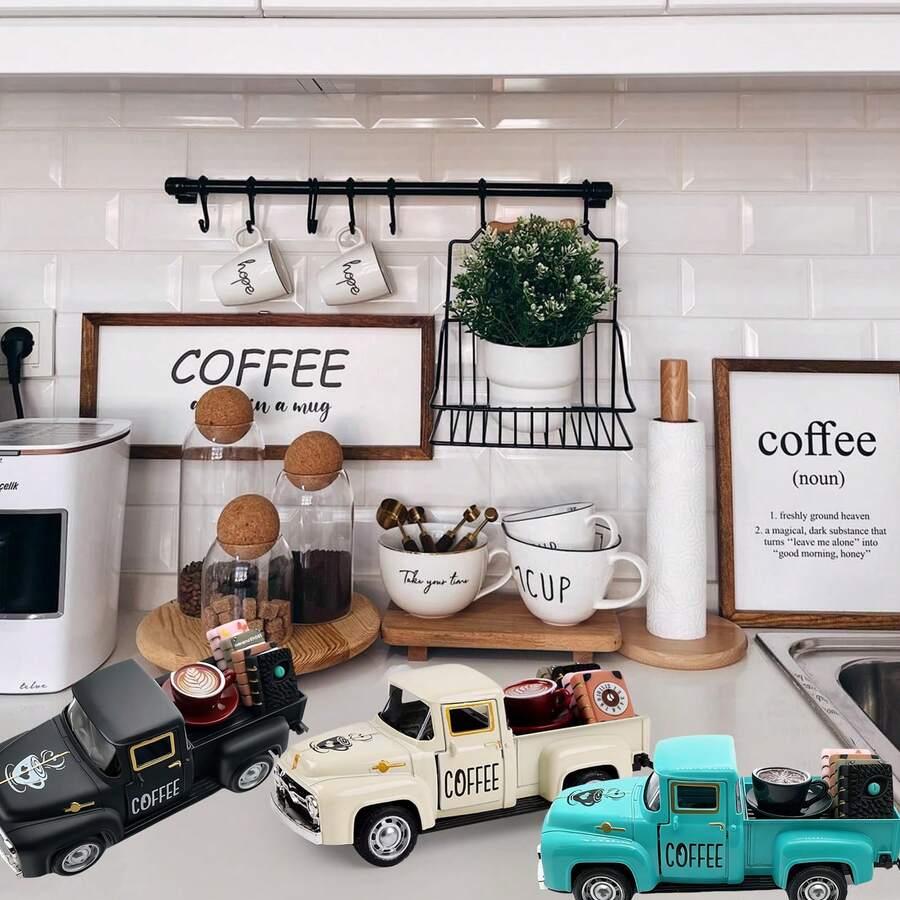 1 món đồ trang trí hình xe tải cổ điển, có logo sách và cà phê, thích hợp cho quầy cà phê, nhà bếp kiểu nông trại, phụ kiện quán cà phê, trang trí khay nhiều tầng, vật trang trí trung tâm bàn cà phê, trang trí nhà cửa. - Nhiều màu - Xem 1