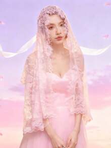 Bridal Lace White Shawl Veil, Black Latin Style Wedding Veil, Accessories For Halloween, Valentine's Day, Autumn - Multicolor - View 2