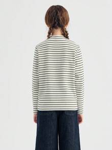 Balabala 少女长袖T恤，男女通用款，2025秋冬款，柔软百搭上衣 - 白灰色調 - 查看 3