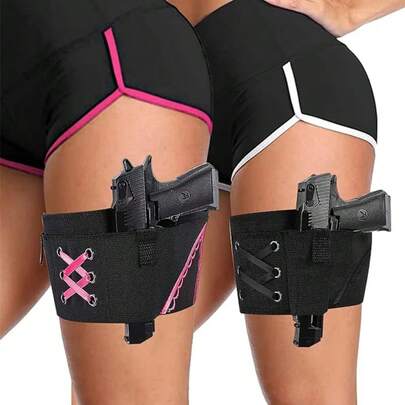 Hot Woman Concealed Leg Holster Lady Anti-Slip Adjustable Six Hook-And-Eye Garter Pistol Holder Hunting Camping Equipment,Thigh Holster,Concealed Carry Gun Holster For Pistols,Universal Gun Leg Holster For Women