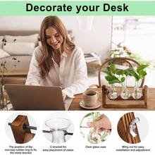 Estacin de propagacin de Plantas, Terrario con Soporte Madera Jarrn Hidropnica Florero Cristal, Jarrones Vidrio Macetas con 3 Bombillas para Interior Decoracin Mesa Oficina Casa Jardn - inicial - Ver 7