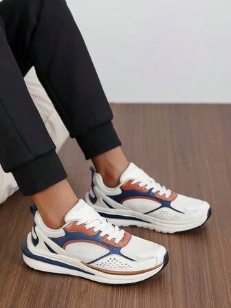 Men's Casual Solid Color Non-Slip Wear-Resistant Breathable Formal Outdoor Lace-Up Low-Top Men's Casual Sports Shoes, Formal Simple Style Fabric Leather Men's Sports Shoes, Running Shoes, Low-Top Shoes, Tennis Shoes, Men's Rubber Shoes