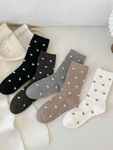 5 Pairs/Pack Women's Heart Pattern Crew Socks, Fashionable & Versatile Socks For Autumn/Winter, Cozy Socks - Multicolor - View 7