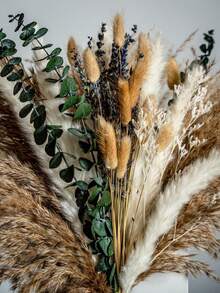 1束混合花束，包含满天星、石竹、兔尾草、尤加利、薰衣草等。天然花束，适用于桌面花瓶、婚礼、新娘捧花、家居/办公室装饰、派对等场合。 - 棕綠色 - 查看 2