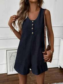 Women's Solid Color Minimalist Sleeveless Jumpsuit For Daily Wear