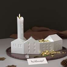 DIY北欧圣诞小屋新月石膏小屋蜡烛架蜡烛容器装饰硅胶模具 - 白色 - 查看 3