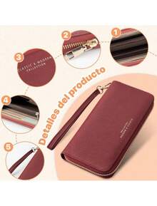 Cartera Gran Capacidad Multicapa, Bolso Mano Con Cremaller T9612-042 - Rojo - Ver 3