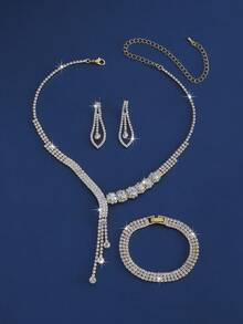 1 Set de Elegante Joyería Nupcial con Collar, Aretes y Pulsera de Cristales Brillantes, Adecuado para Uso Diario de Mujeres, Bodas, Fiestas, etc.