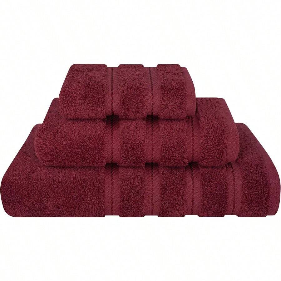 American Soft Linen - Juego de toallas de 3 piezas 1 toalla de baño 1 toalla de mano 1 toalla 600 g/m² 100 % algodón turco para baño juego de toallas rojas burdeos - Rojoburdeos - Ver 1