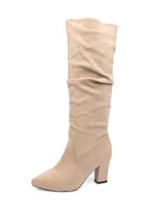 New Pleated Pointed Toe Stiletto High Heel Fashion Boots, Versatile Over-The-Knee Slim Sexy Thigh High Boots For Women - 米色 - 查看 11