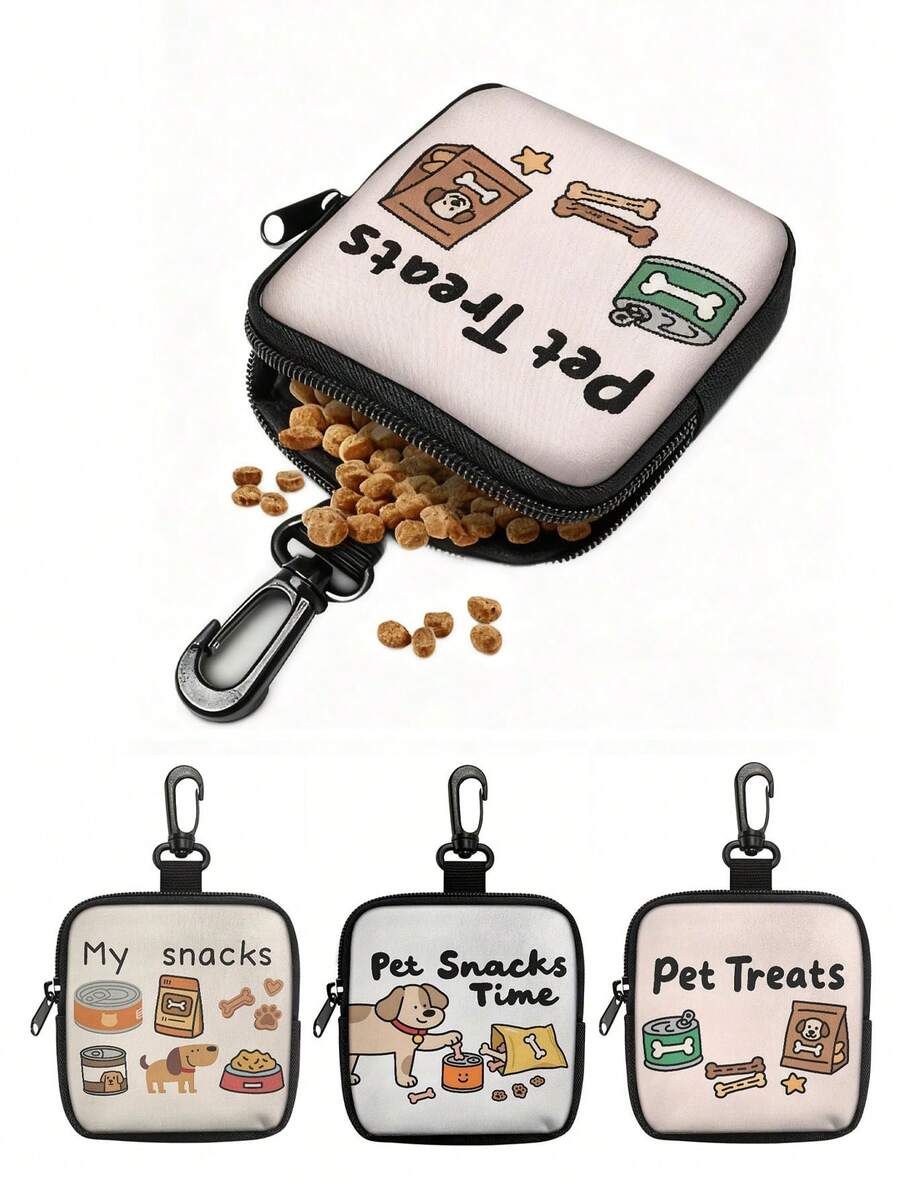 1/3pcs Dog Print Dog Treat Bag With Hook And Zipper - Pet Training Set, Puppy Pet Training Walking Bag, Polyester Material, Dog Training Accessories, Dog Training Supplies, Dog Training Gear, Dog Training Equipment, Dog Treat Pouch, Bichon Frise, Dog Outing Bag, Dog Treat Holder, Dog Training Bag, Dog Walking Bag, Dog Reward Sack, Dog Treat Case, Dog Training Reward, Dog Training Pouch, Dog Accessories - Multicolor - View 1
