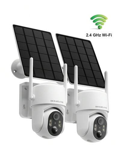 2 Pcs WiFi Outdoor Security Camera, Wireless Solar Camera, Motion Detection, Real-Time Alerts, 2K HD Color Night Vision, Two-Way Talk, 360° PTZ, SD/Cloud Storage, Remote Access, No Monthly Fee