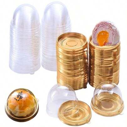 5/20/50/100/200个装可重复使用透明盖纸杯蛋糕盒 - 圆形中秋节月饼模具盒，适用于圣诞节、万圣节、婚礼、生日甜点 - 厨房收纳整理用品及配件，蛋糕容器